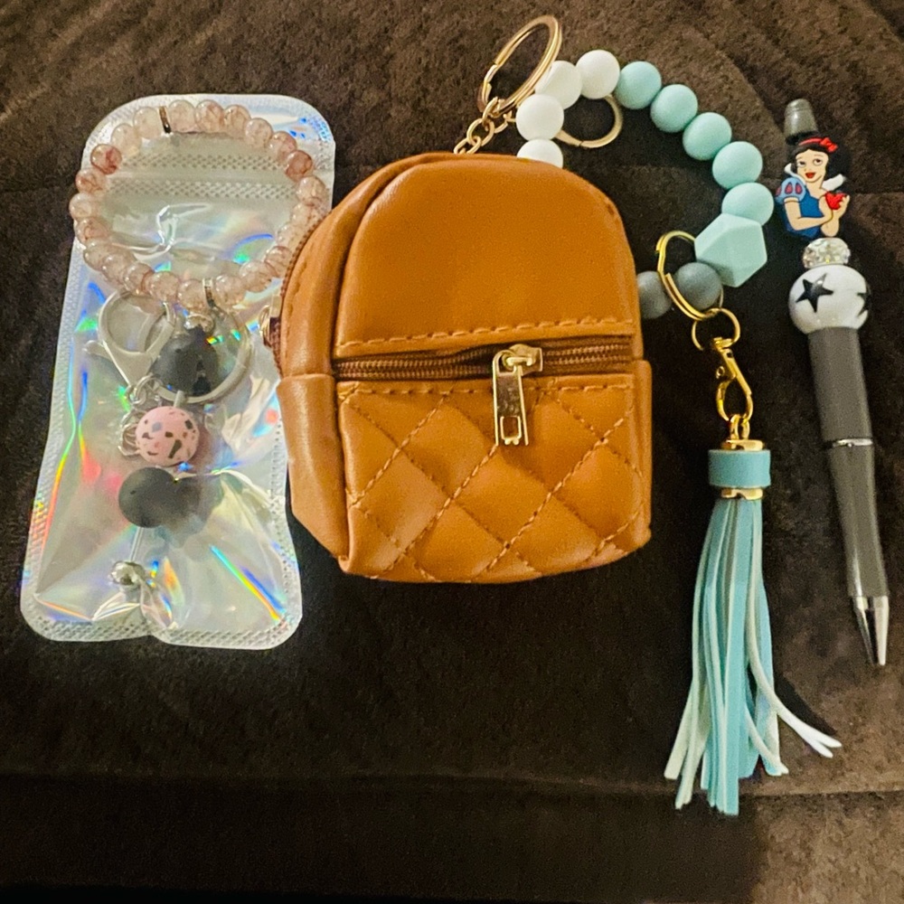 Brown Quilted Mini Backpack Keychain - image 1